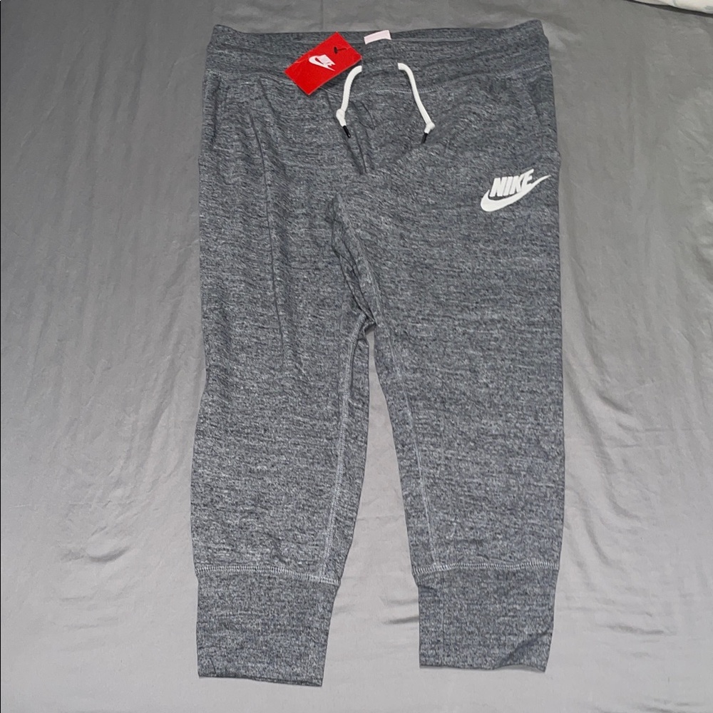Nike Women's Gray Short Joggers with White Logo